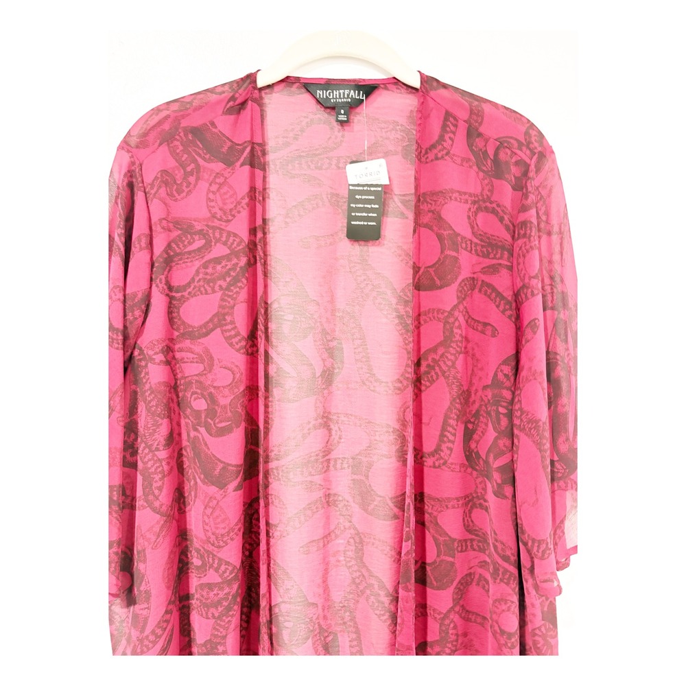 Torrid Nightfall Womens Red Black Snake Print Sheer Kimono Wrap Open Front - Picture 3 of 3